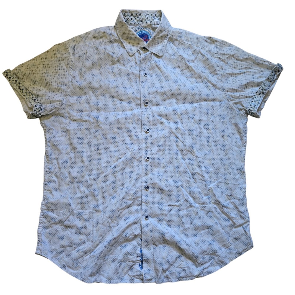 Robert Graham Button-Down Shirt Mens M Blue Short Sleeve Flip Cuff Geometric Dot